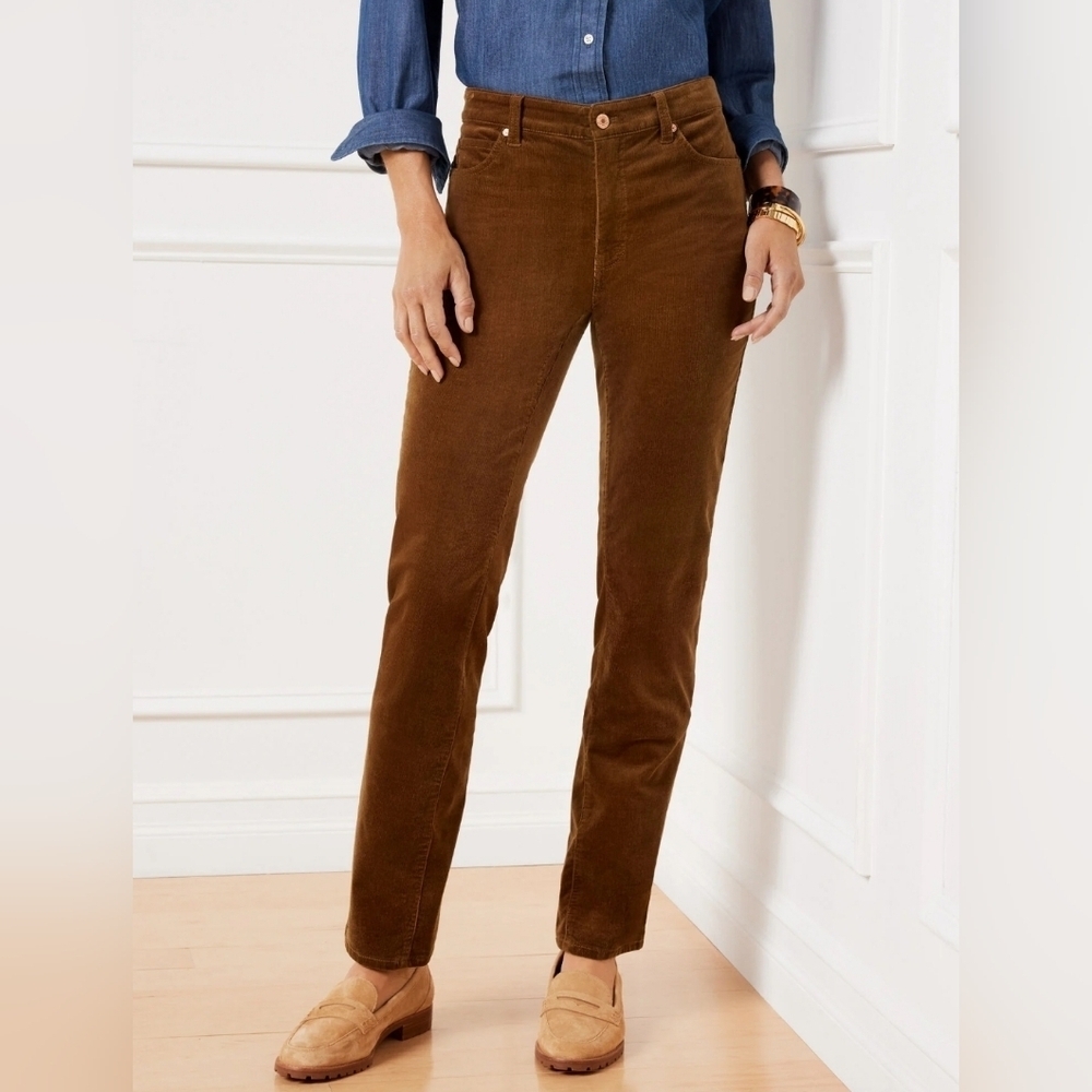 Talbots Stretch Corduroy Straight Leg Pants Brown Solids Women's Size 18W‎